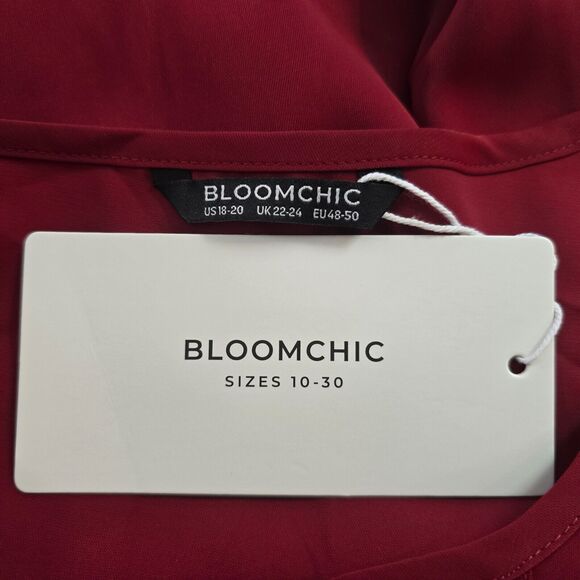 Bloomchic Blouse Women's 2X Red Keyhole Knotted Front Ruffle Short Sleeve NWT - Picture 3 of 13